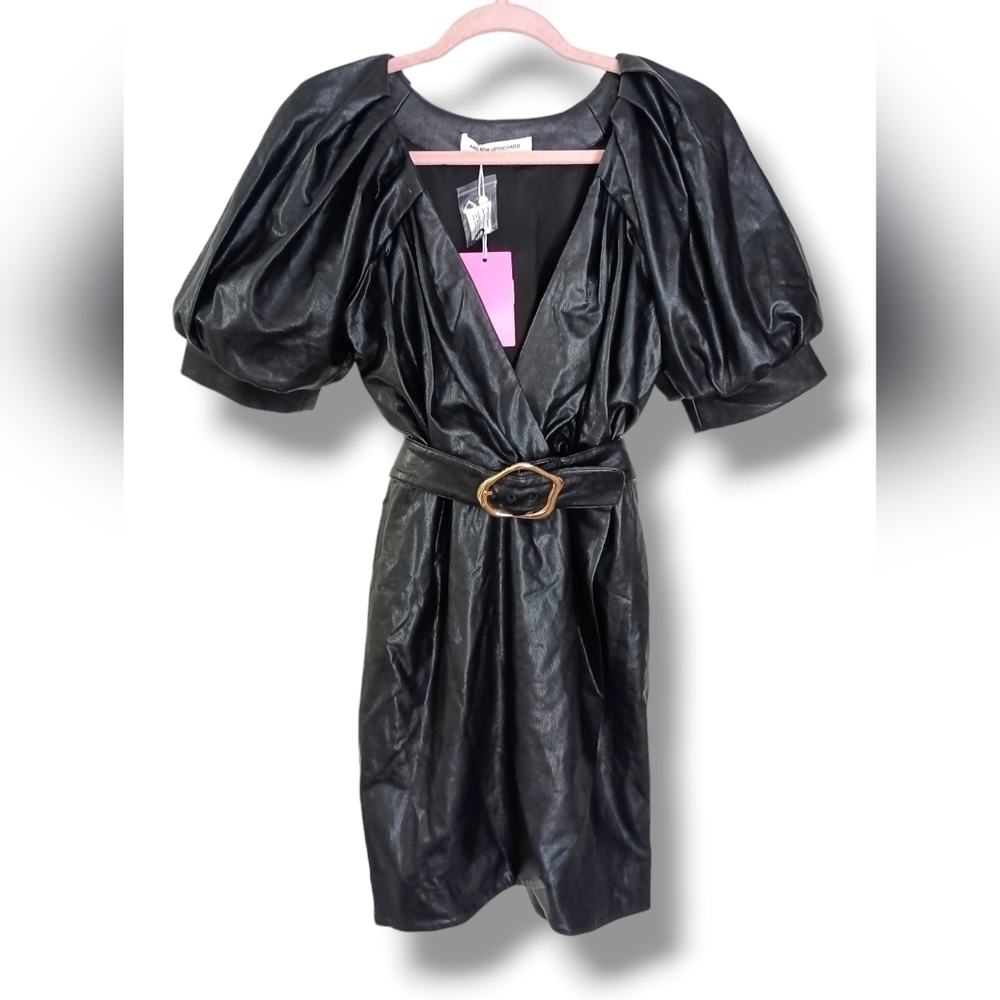 NWT Amanda Uprichard Durand Faux Leather Dress in Black Size Women's XS $224 - Picture 6 of 13